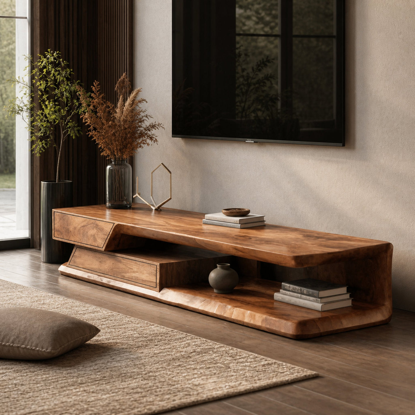 Modern TV Stand With Storage Shelves For Living Room