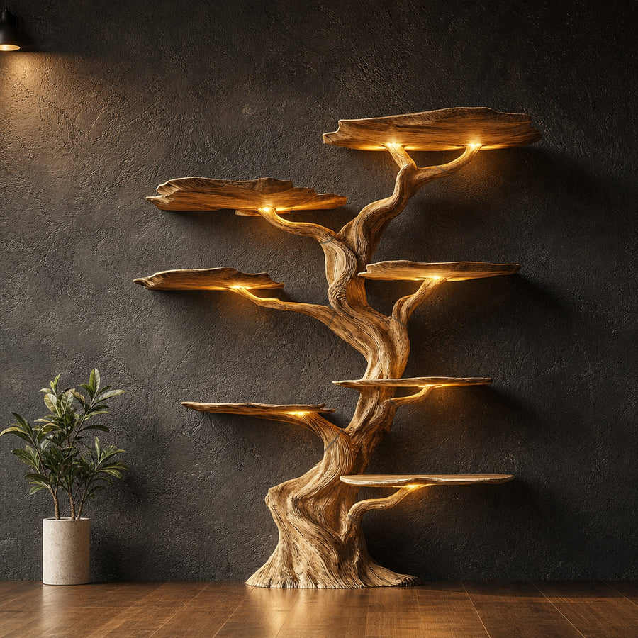 Modern Tree Bookshelf Wood Handmade Natural Gift