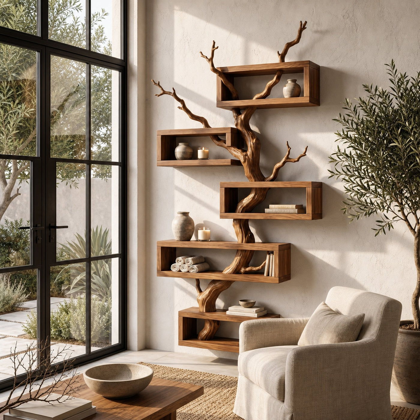 Modern Tree Branch Display Shelf With Floating Shelves For Home - product view 6
