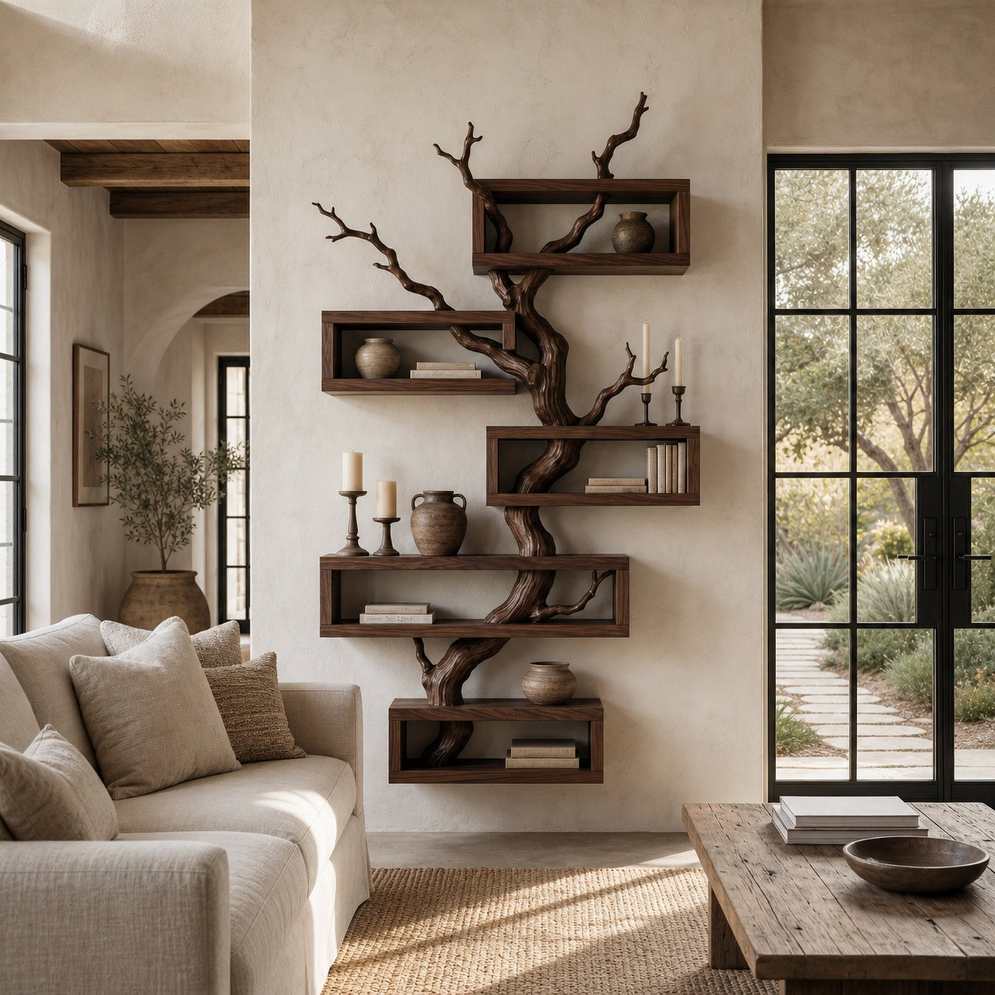 Modern Tree Branch Display Shelf With Floating Shelves For Home - product view 7
