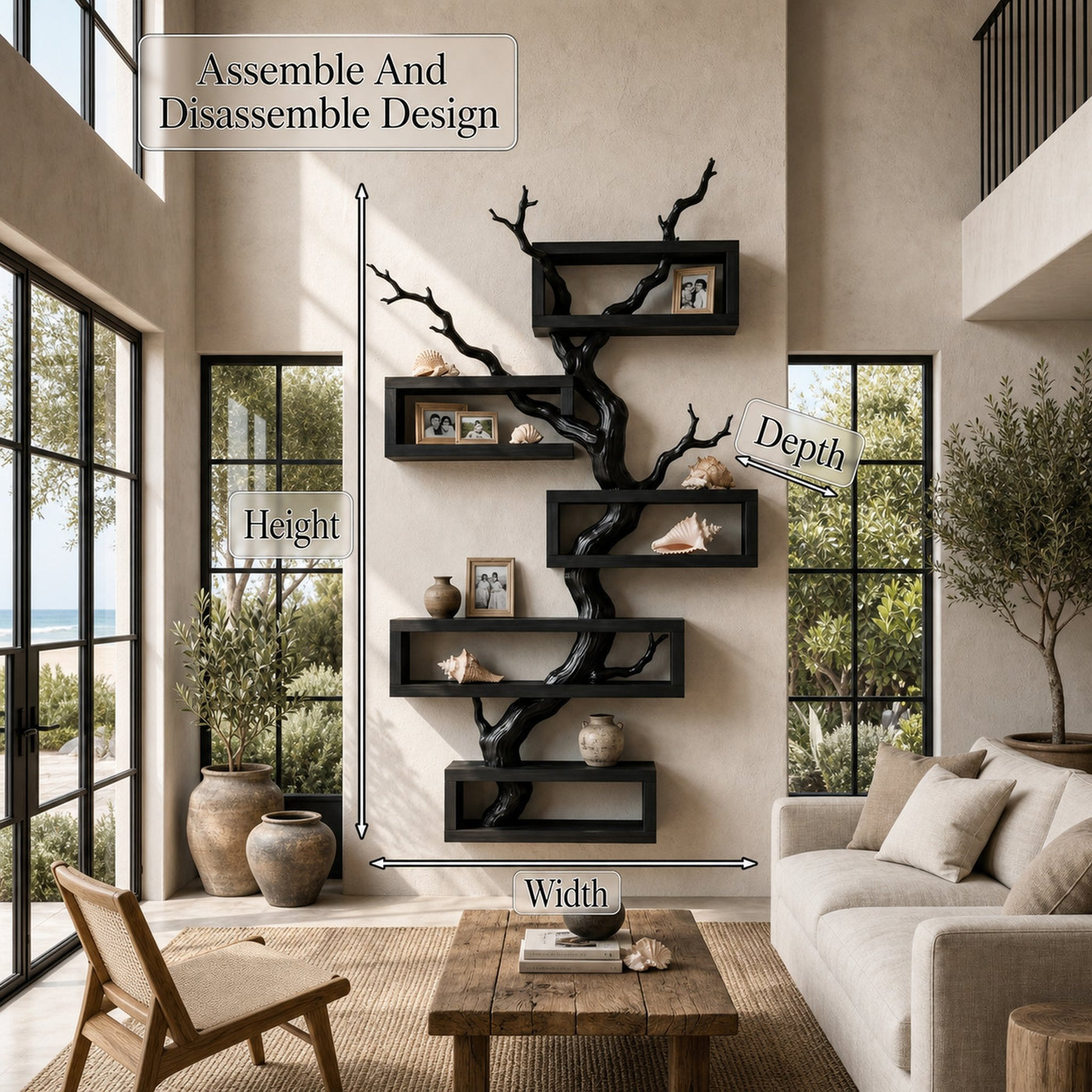 Modern Tree Branch Display Shelf With Floating Shelves For Home - product view 8