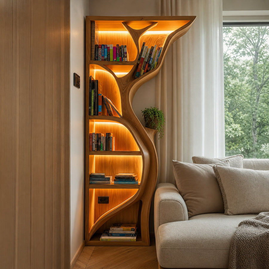 Modern Tree Wall Bookshelf Wooden Corner Shelf