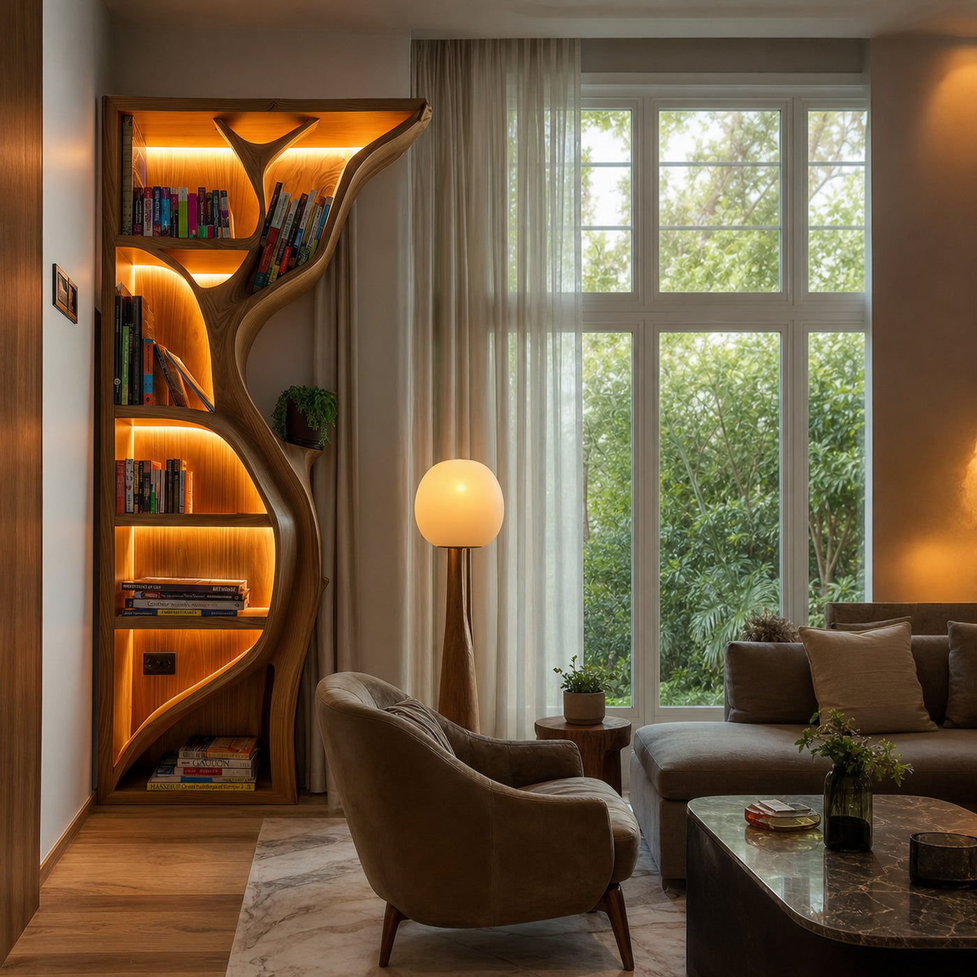 Modern Tree Wall Bookshelf Wooden Corner Shelf - product view 3