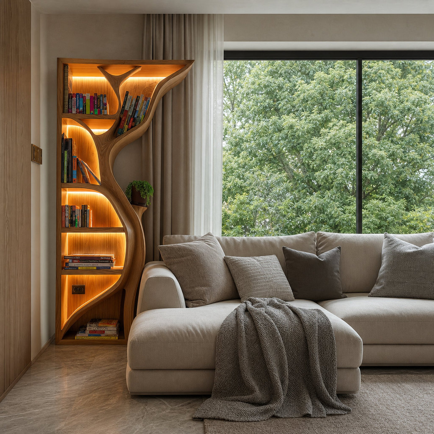 Modern Tree Wall Bookshelf Wooden Corner Shelf - product view 4