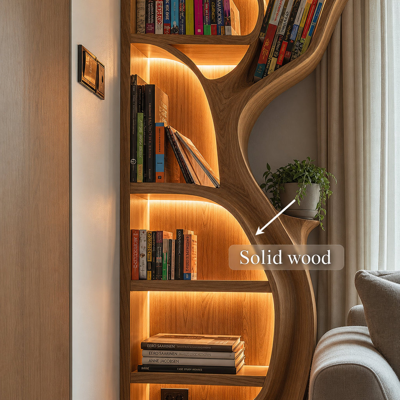 Modern Tree Wall Bookshelf Wooden Corner Shelf - product view 5
