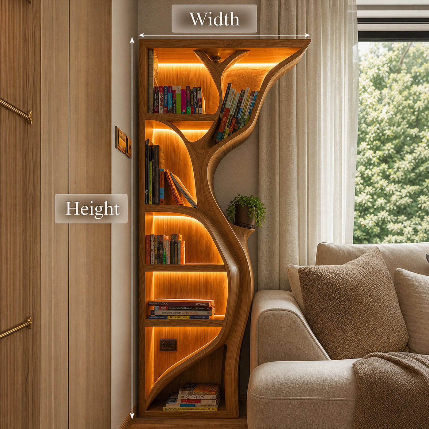 Modern Tree Wall Bookshelf Wooden Corner Shelf - product view 6