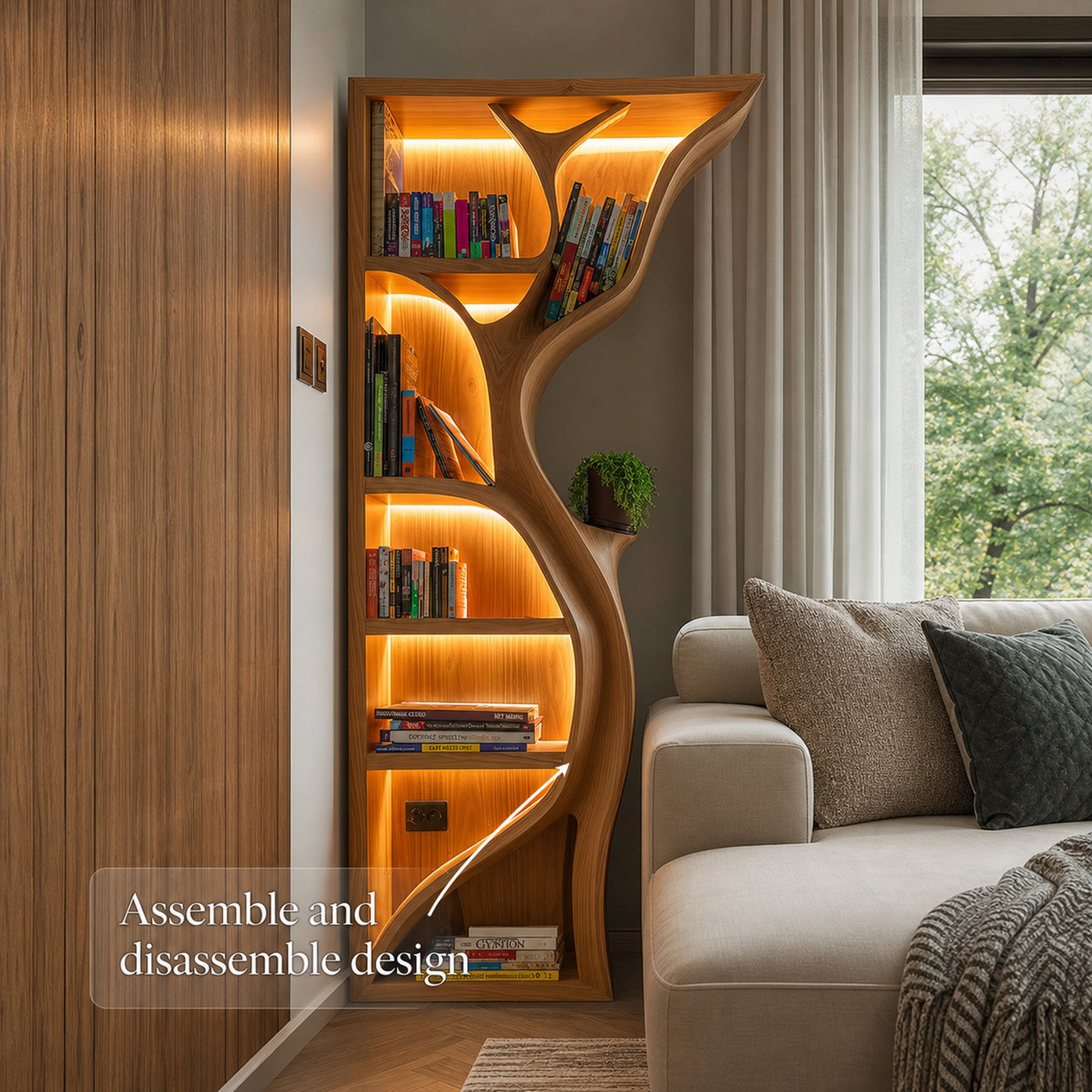 Modern Tree Wall Bookshelf Wooden Corner Shelf - product view 7