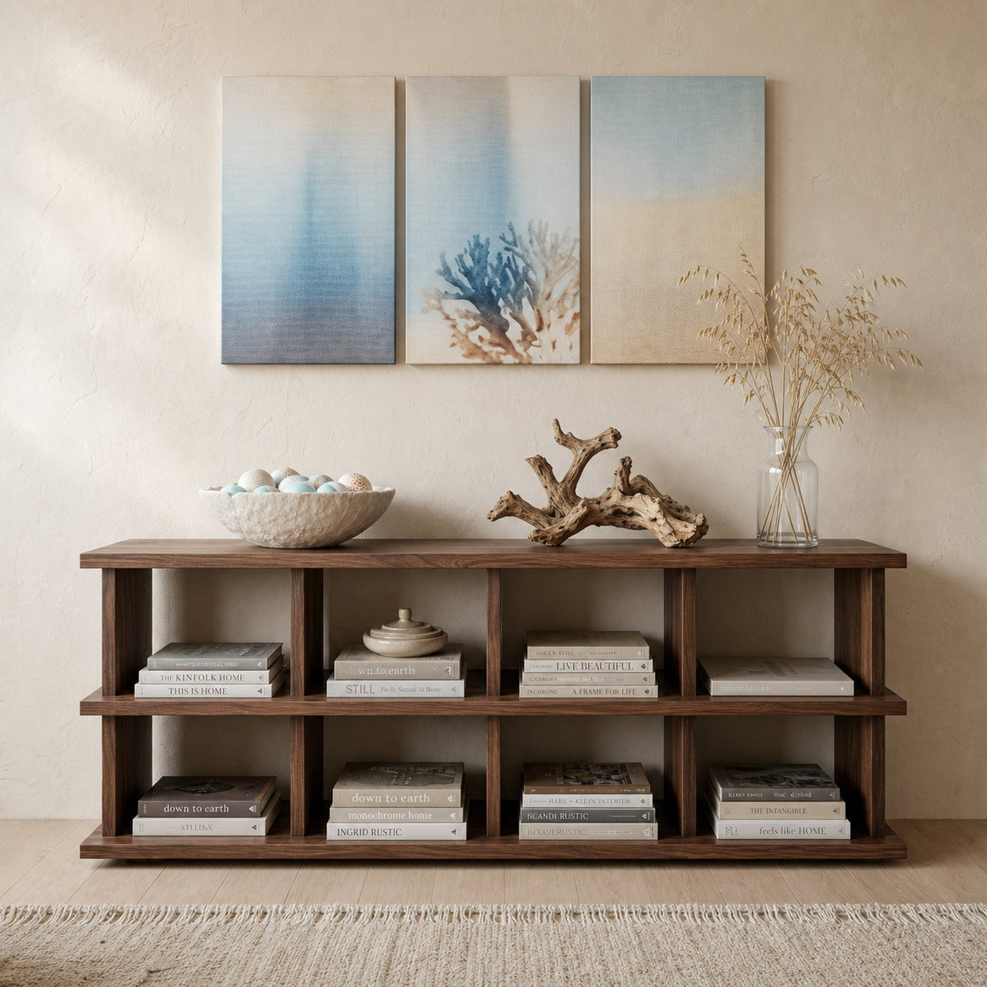 Modern Two Tiers Natural Wood Bookshelf For Home Storage