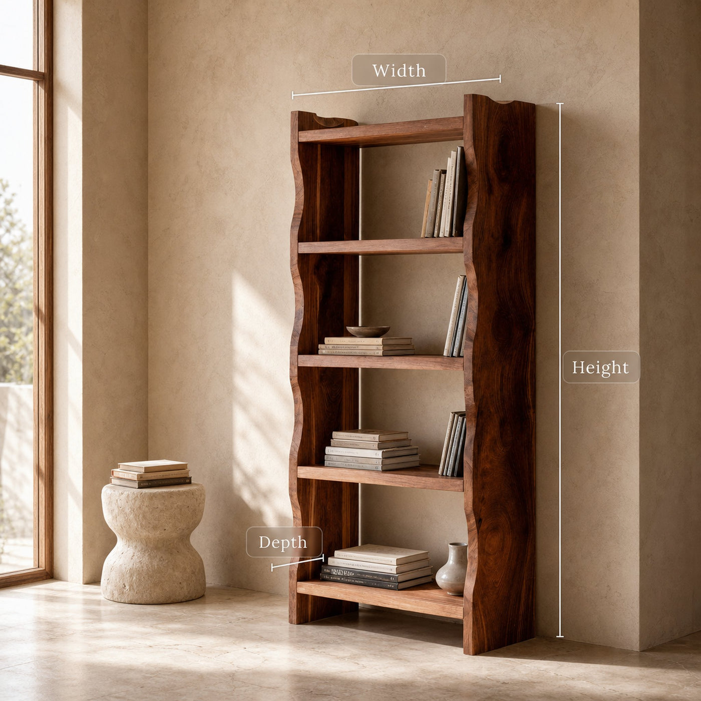 Modern Vertical Bookshelf With Natural Grain Design For Living - product view 6