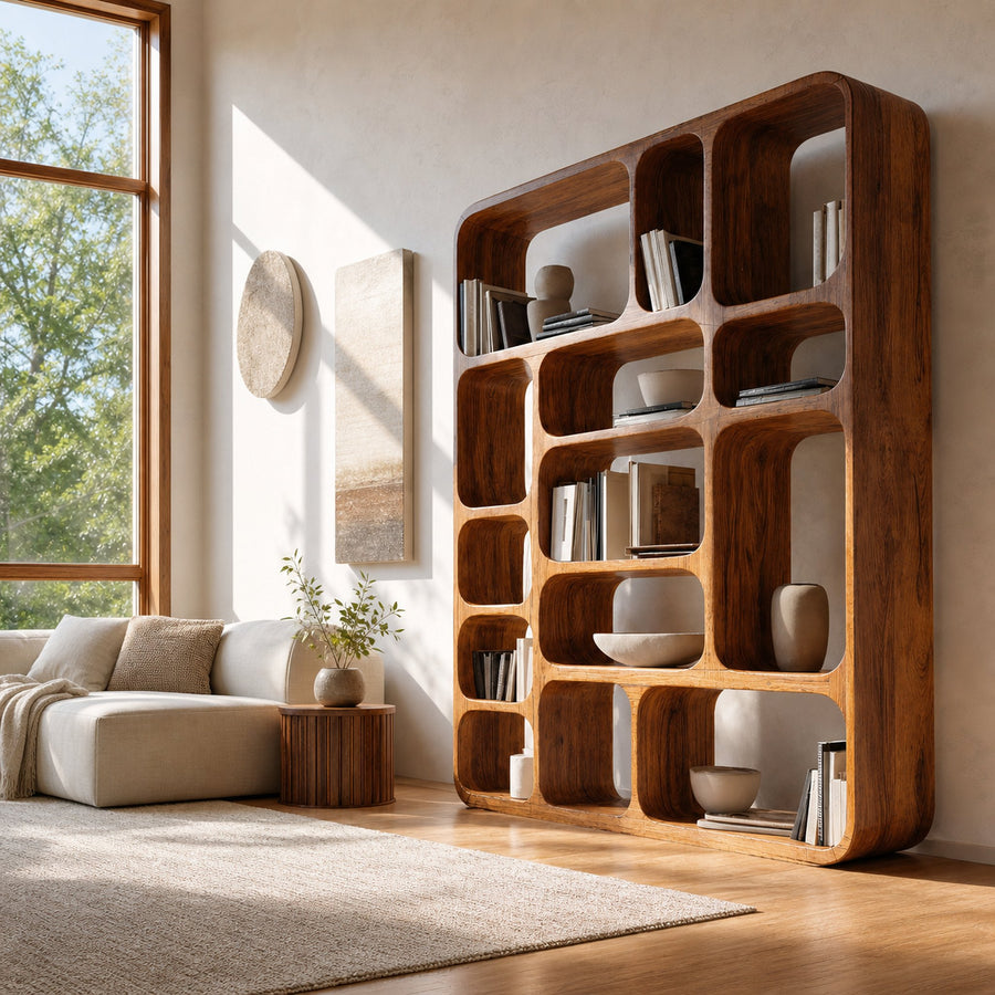 Modern Wall Bookshelf Multiple Compartments For Living Room