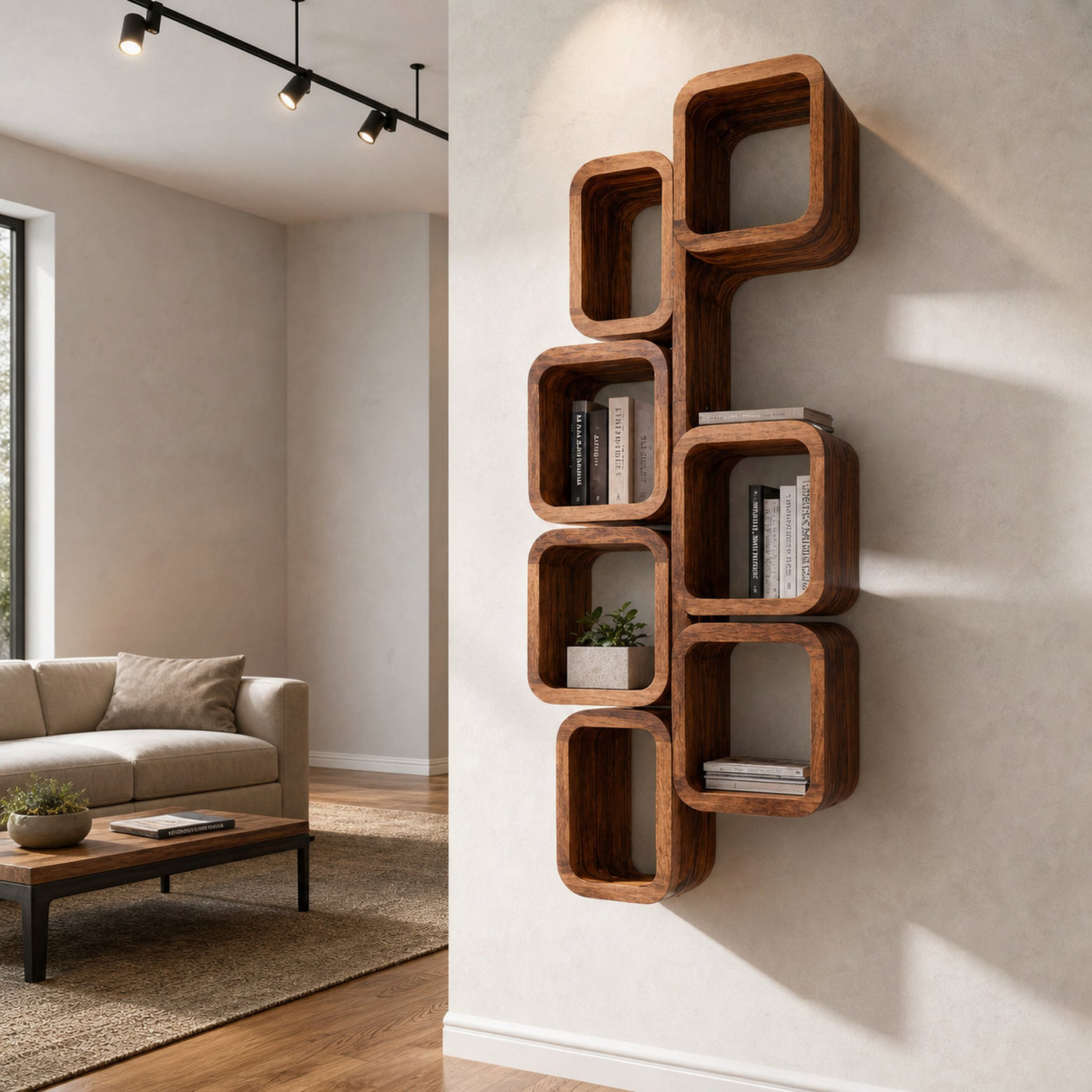 Modern Wall Mounted Bookshelf With Square Design For Living Room