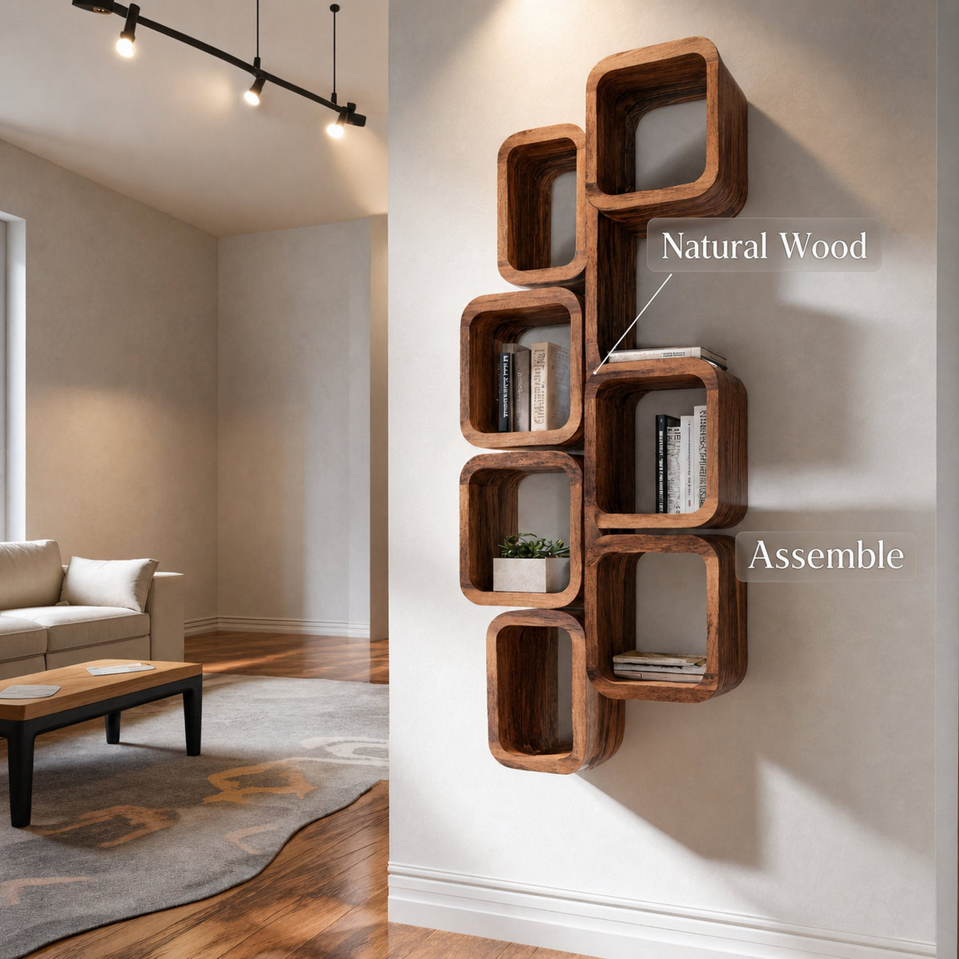 Modern Wall Mounted Bookshelf With Square Design For Living Room - product view 5