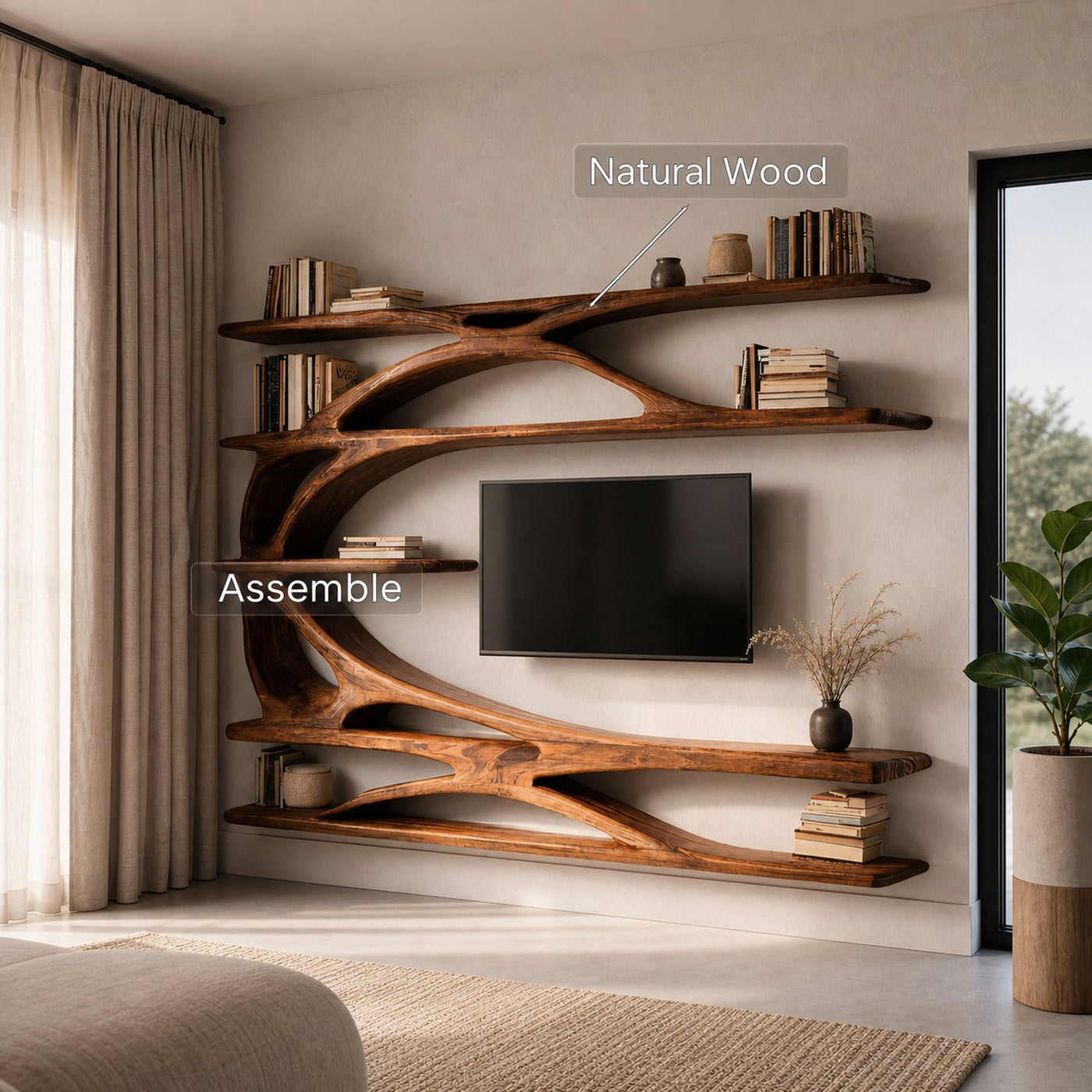 Modern Wall Mounted TV Stand With Bookshelf For Living Room - product view 6