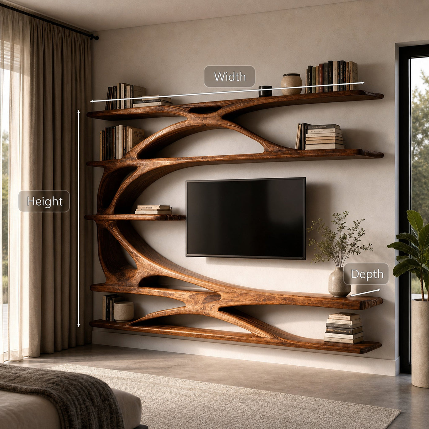 Modern Wall Mounted TV Stand With Bookshelf For Living Room - product view 7
