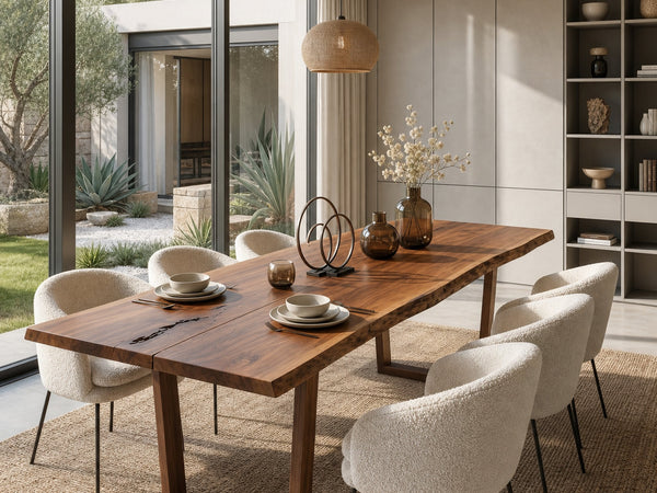 Modern Walnut Dining Table With Minimalist U Shape Base For Dining Room