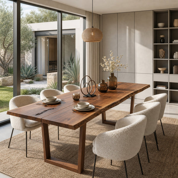 Modern Walnut Dining Table With Minimalist U Shape Base For Dining Room
