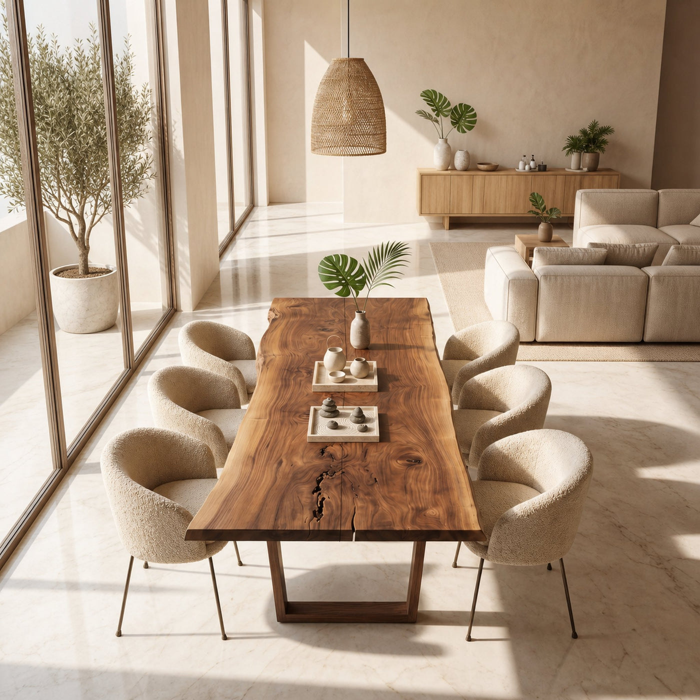 Modern Walnut Dining Table With Minimalist U Shape Base For Dining Room - product view 2