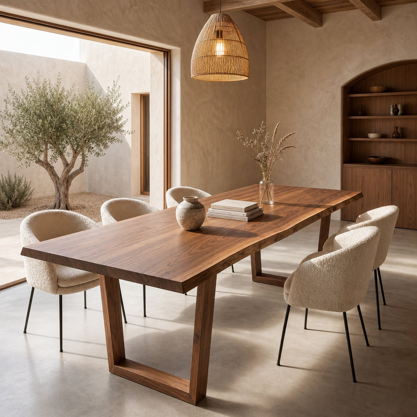 Modern Walnut Dining Table With Minimalist U Shape Base For Dining Room - product view 5