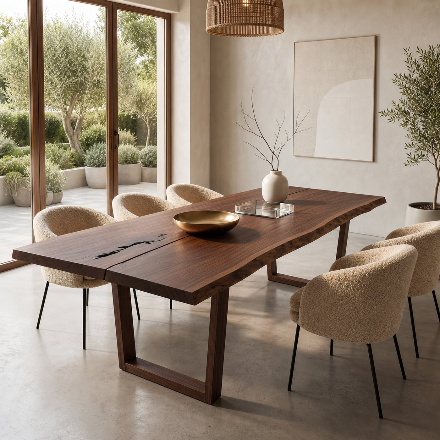 Modern Walnut Dining Table With Minimalist U Shape Base For Dining Room - product view 7