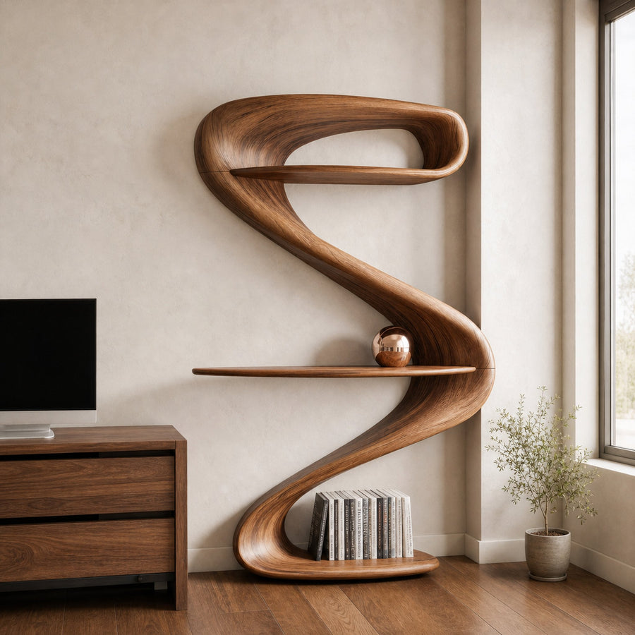 Modern Wave Bookshelf For Living Room Or Contemporary Interior