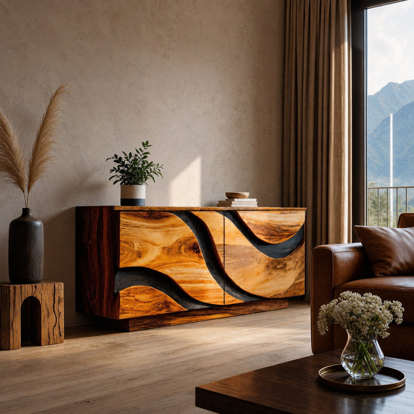 Modern Wave Sideboard For Living Room