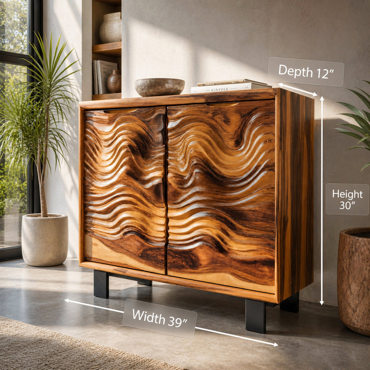 Modern Wavy Front Wooden Cabinet Artistic Sideboard For Entryway Or Living Room - product view 6
