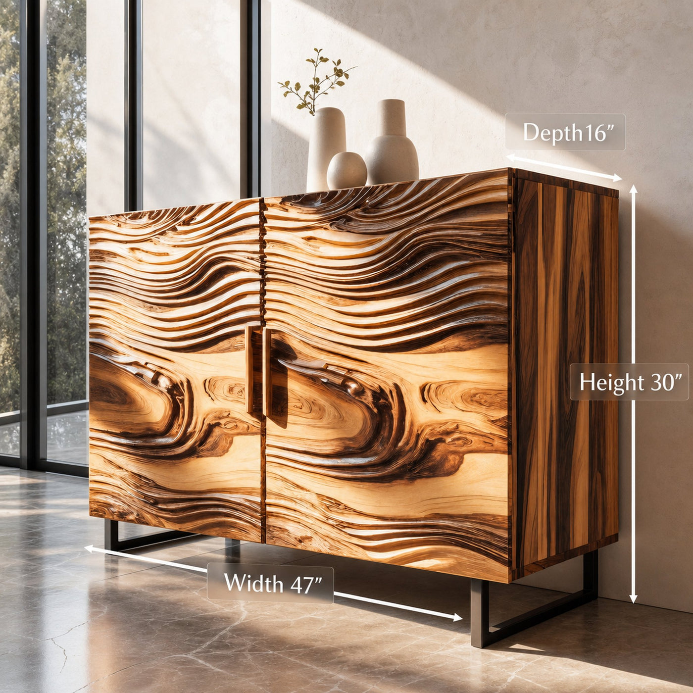 Modern Wavy Wood Sideboard Sculptural Cabinet For Entryway Or Living Room - product view 6