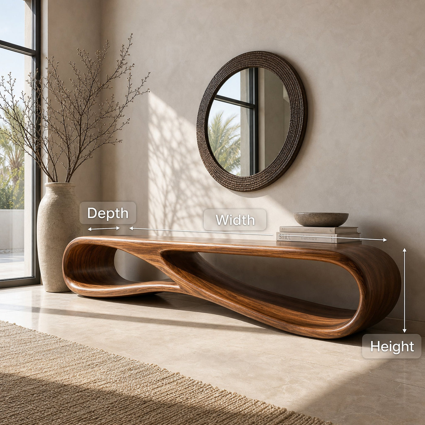 Modern Wood Bench With Sculptural Form For Entryway - product view 8
