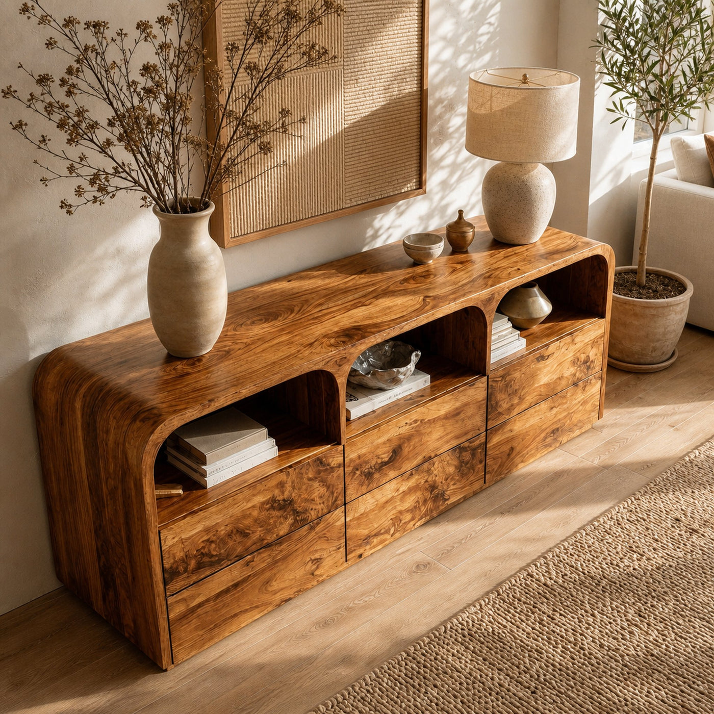 Modern Wood Sideboard With Curved Corners For Living Room - product view 6