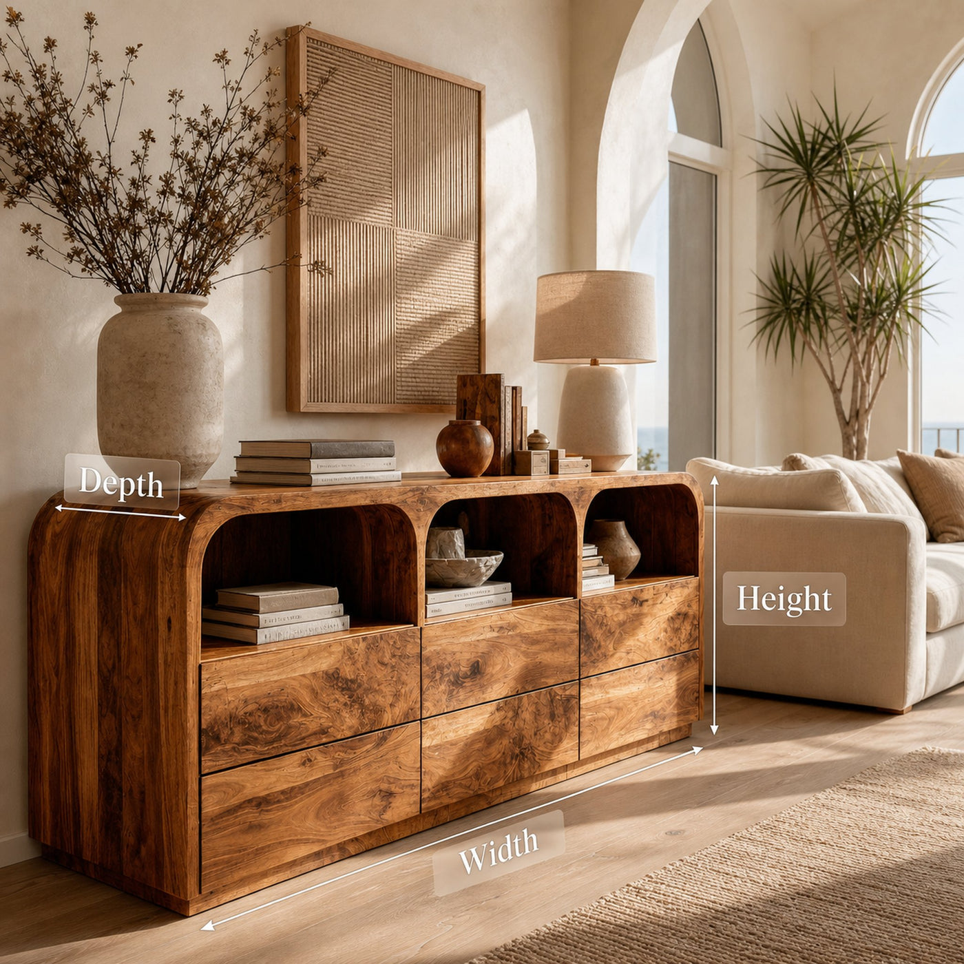 Modern Wood Sideboard With Curved Corners For Living Room - product view 7