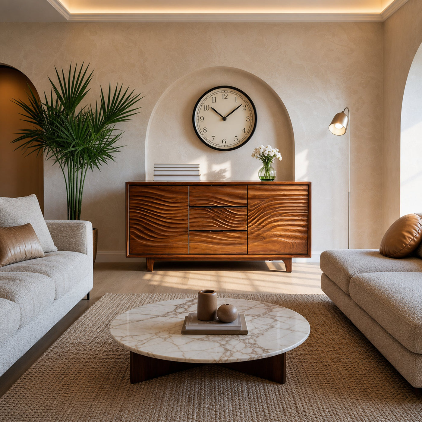 Modern Wood Sideboard With Wave Carving For Minimalist Home - product view 6