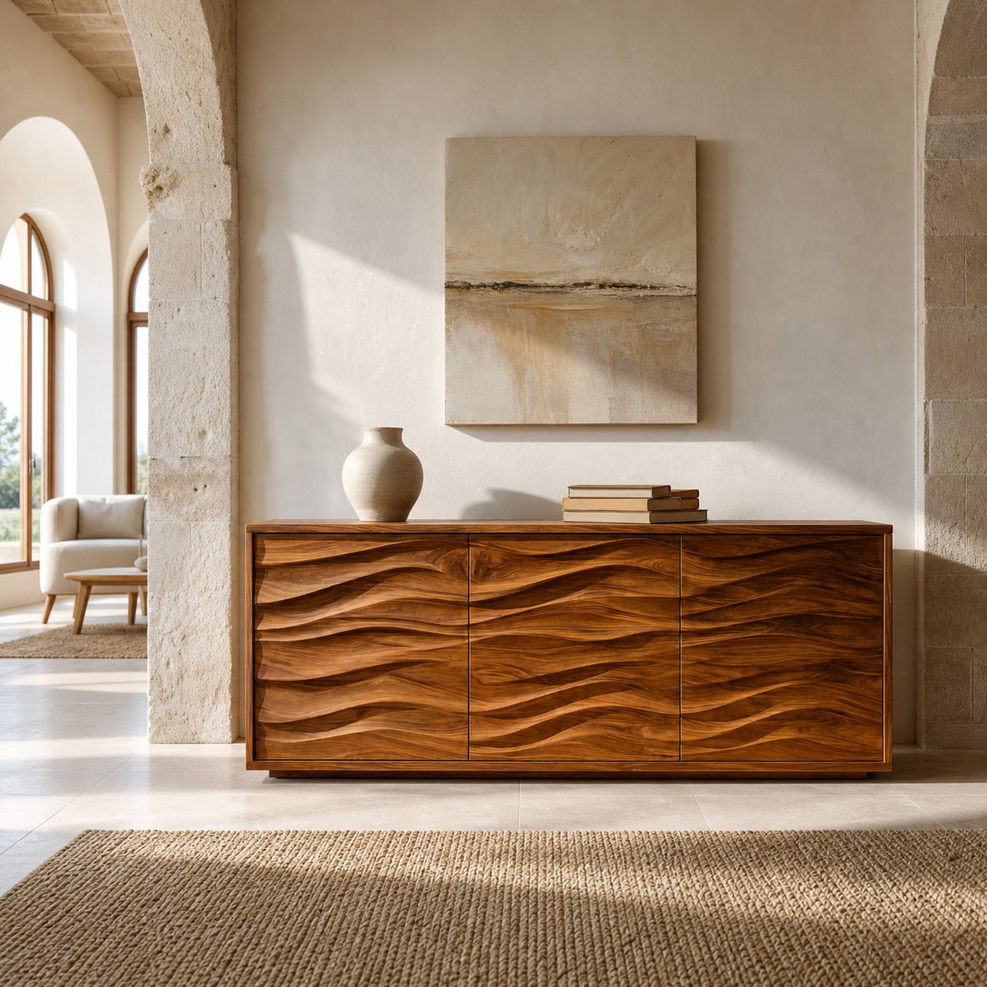 Modern Wood Sideboard With Wave Doors For Home Decor - product view 6