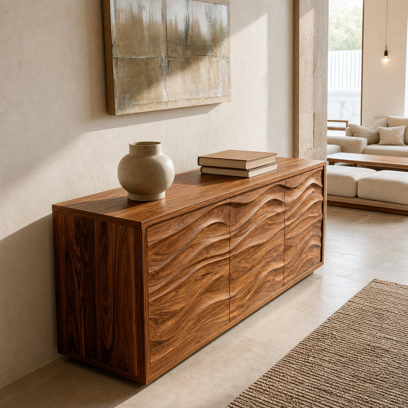 Modern Wood Sideboard With Wave Doors For Home Decor - product view 7