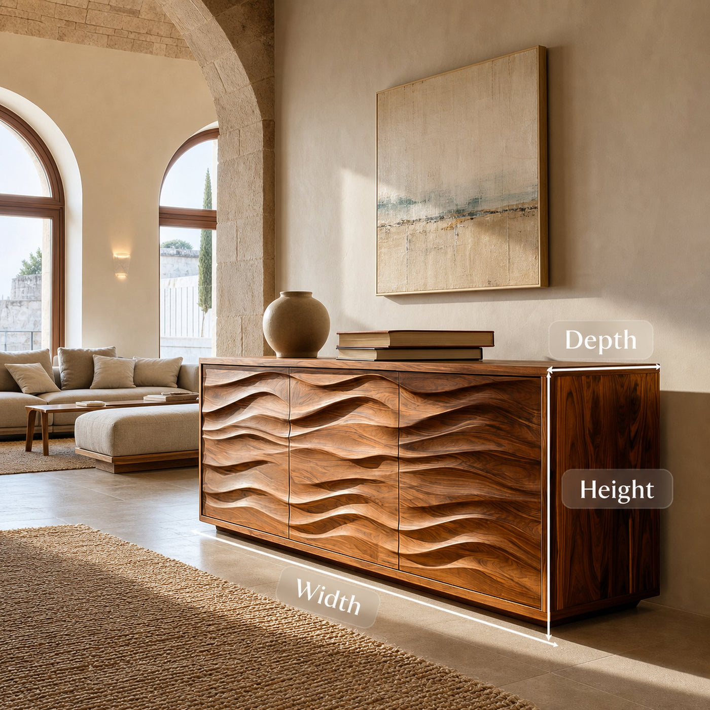 Modern Wood Sideboard With Wave Doors For Home Decor - product view 8