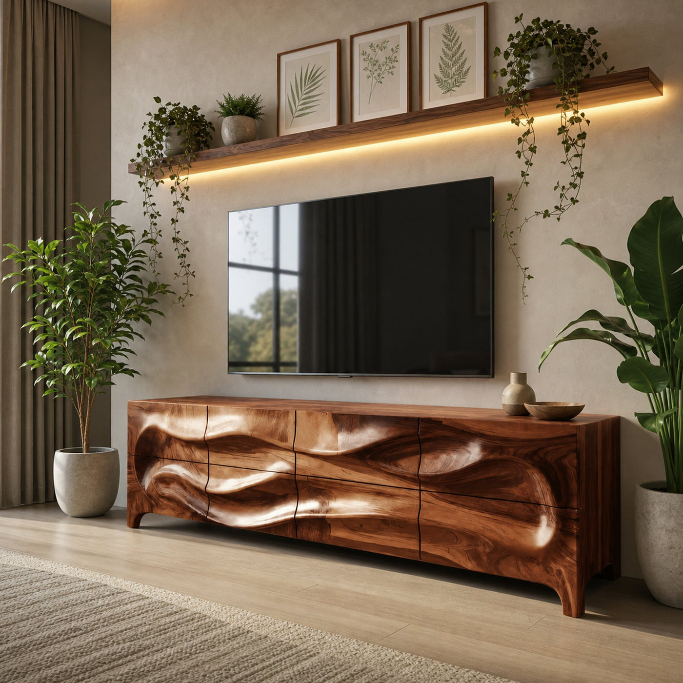 Modern Wood TV Cabinet With Carved Front For Living Interior - product view 6