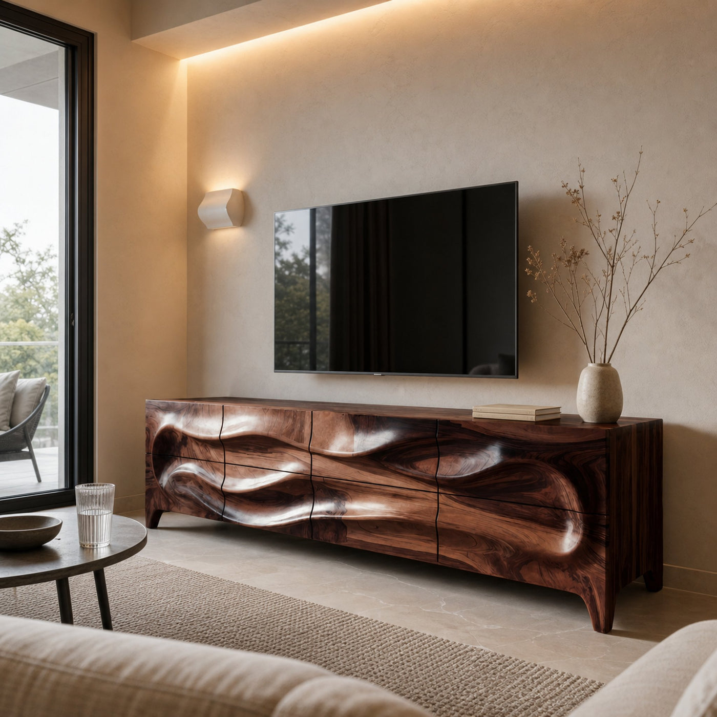 Modern Wood TV Cabinet With Carved Front For Living Interior - product view 7
