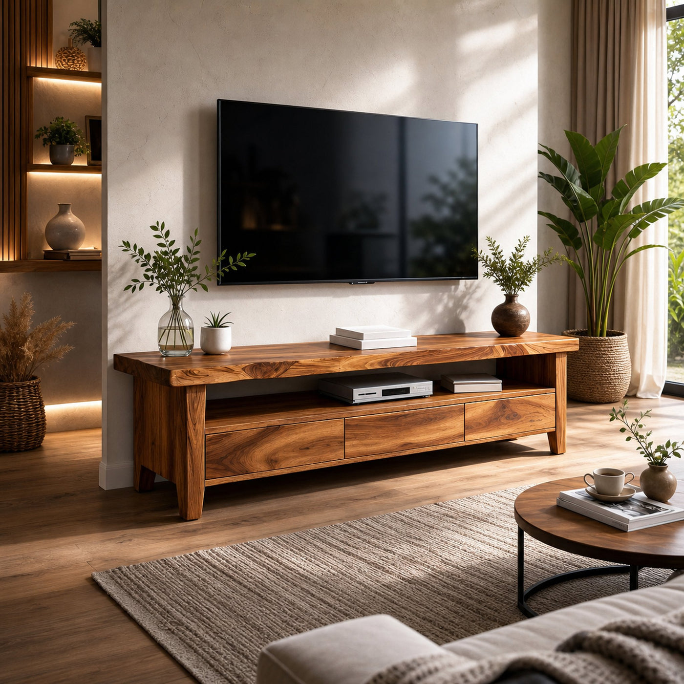 Modern Wood TV Cabinet With Drawer For Living Room