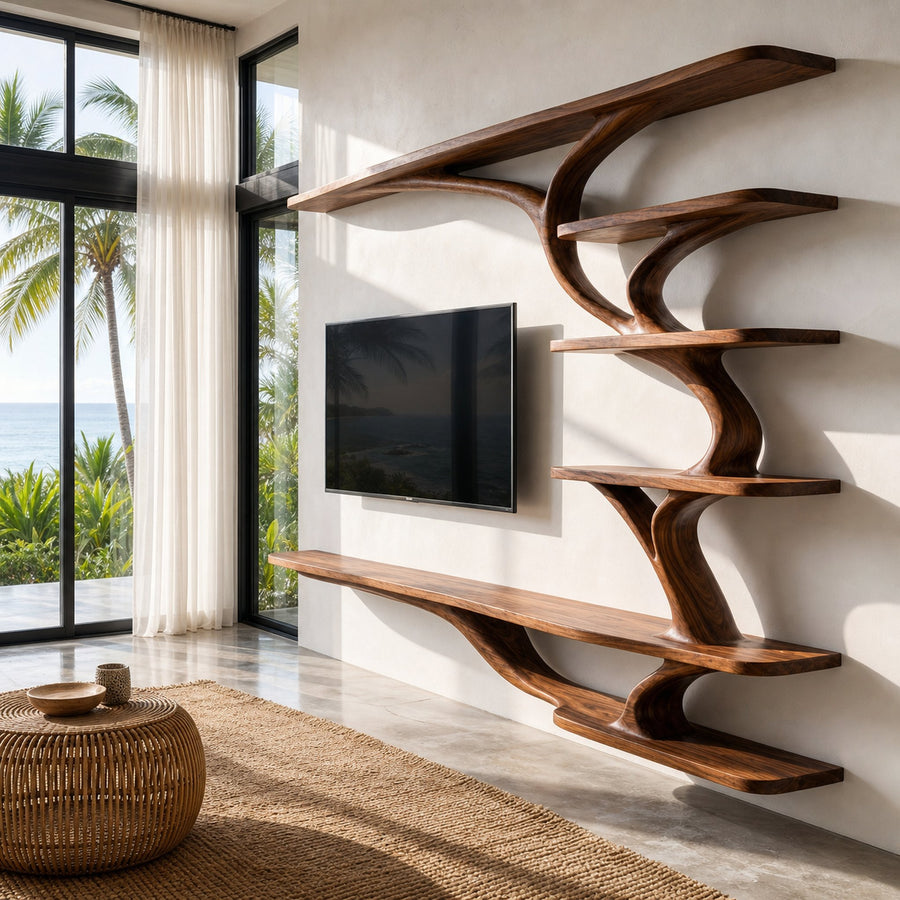 Modern Wood Wall Mounted TV Shelf For Home Style