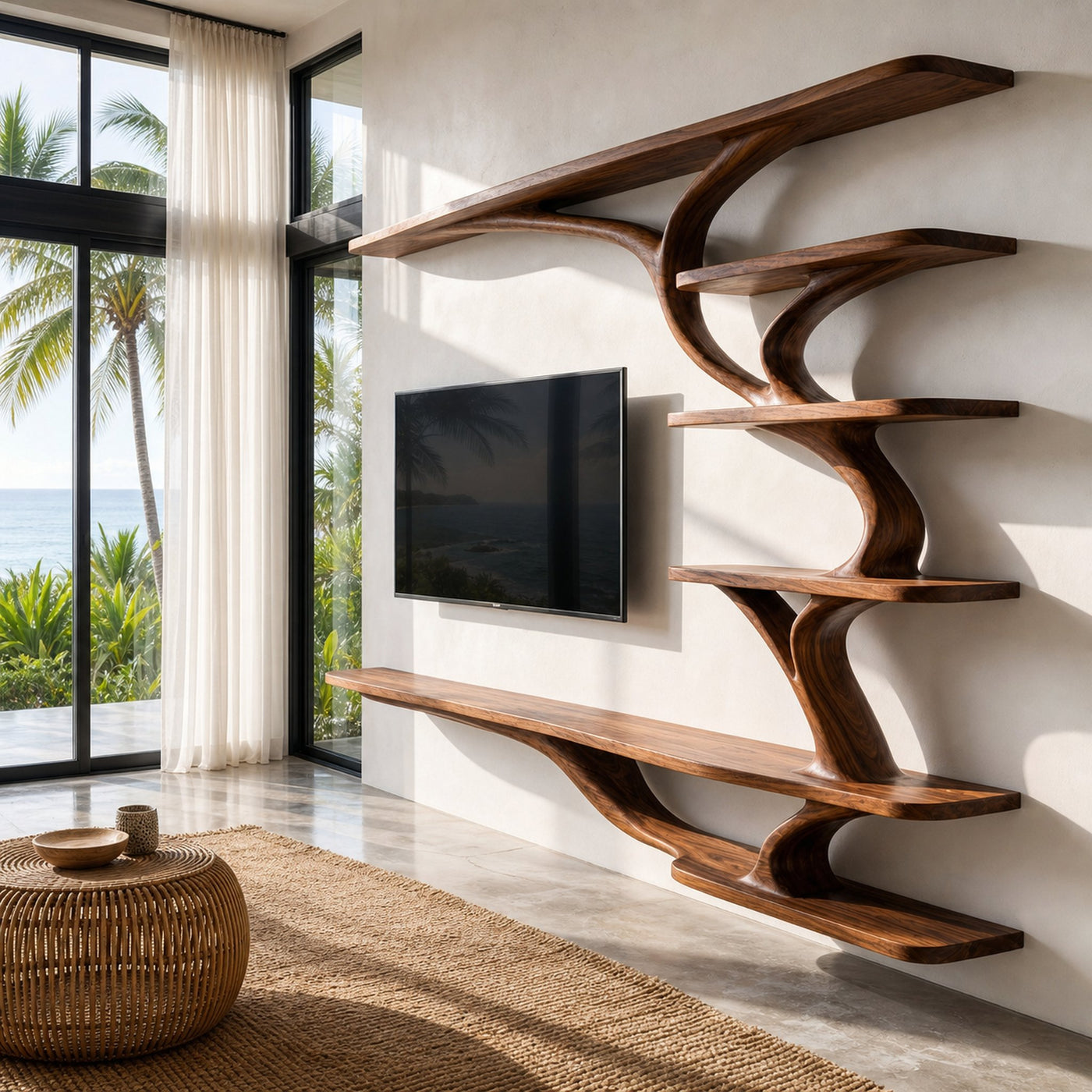 Modern Wood Wall Mounted TV Shelf For Home Style