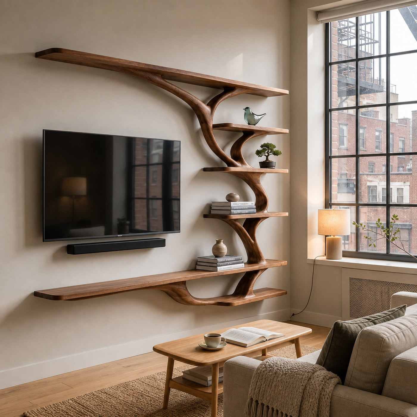 Modern Wood Wall Mounted TV Shelf For Home Style - product view 6