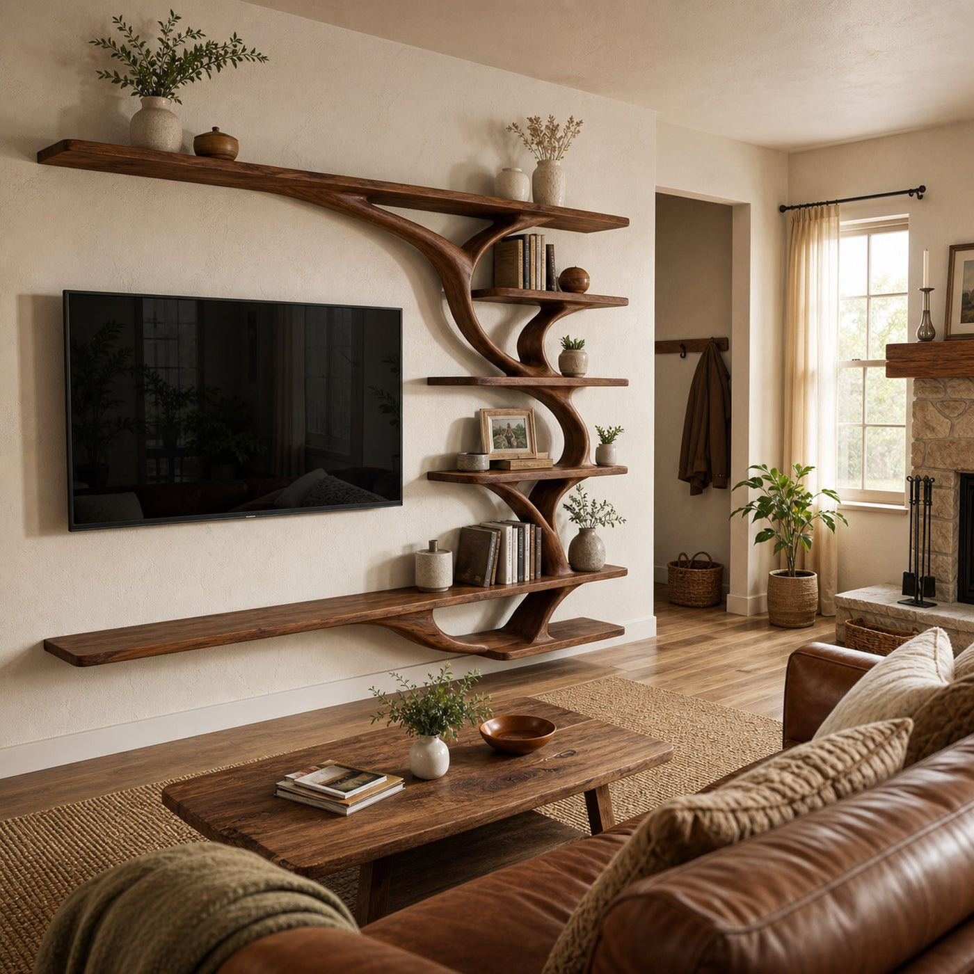 Modern Wood Wall Mounted TV Shelf For Home Style - product view 7