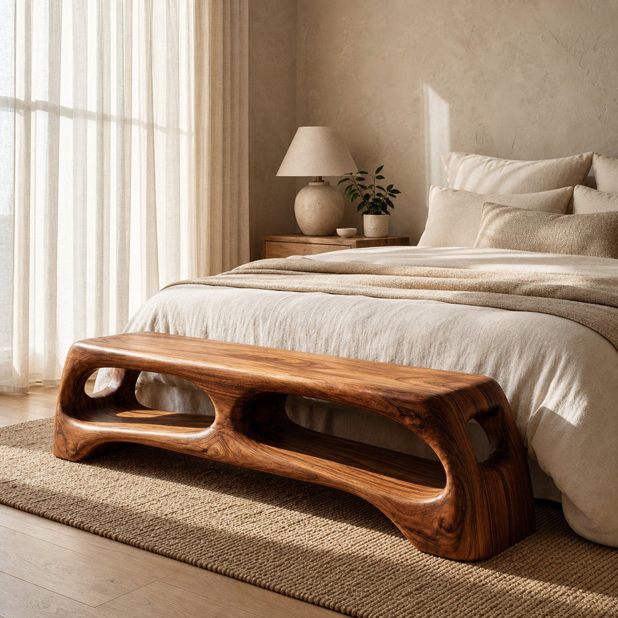 Modern Wooden Bench With 2 Tiers For Living Room