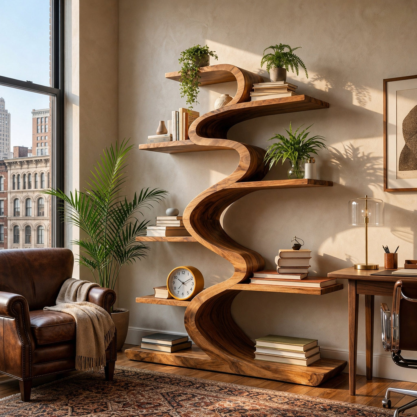 Modern Wooden Bookshelf Flowing Form For Living Room - product view 6