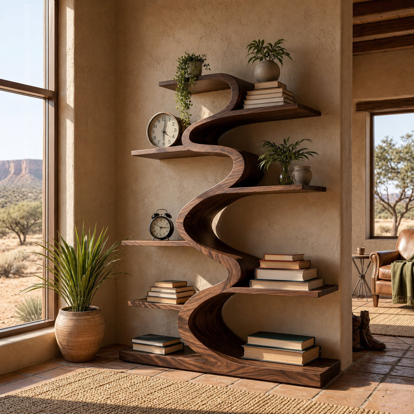 Modern Wooden Bookshelf Flowing Form For Living Room - product view 7