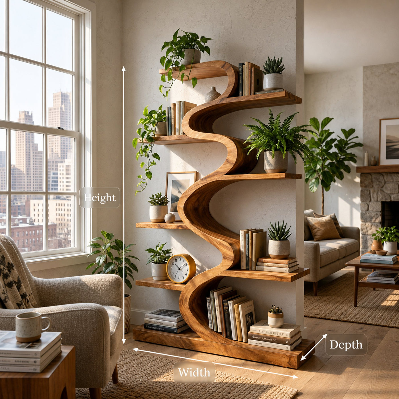 Modern Wooden Bookshelf Flowing Form For Living Room - product view 8