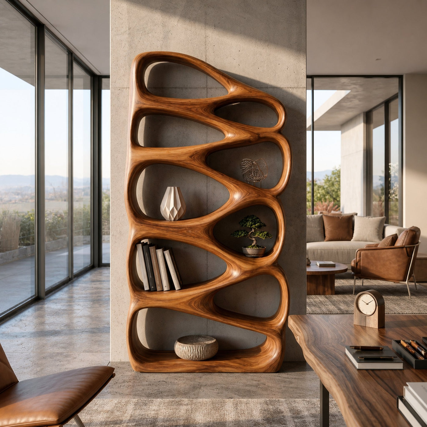Modern Wooden Bookshelf Inspired By Organic Architecture For Living Room - product view 6