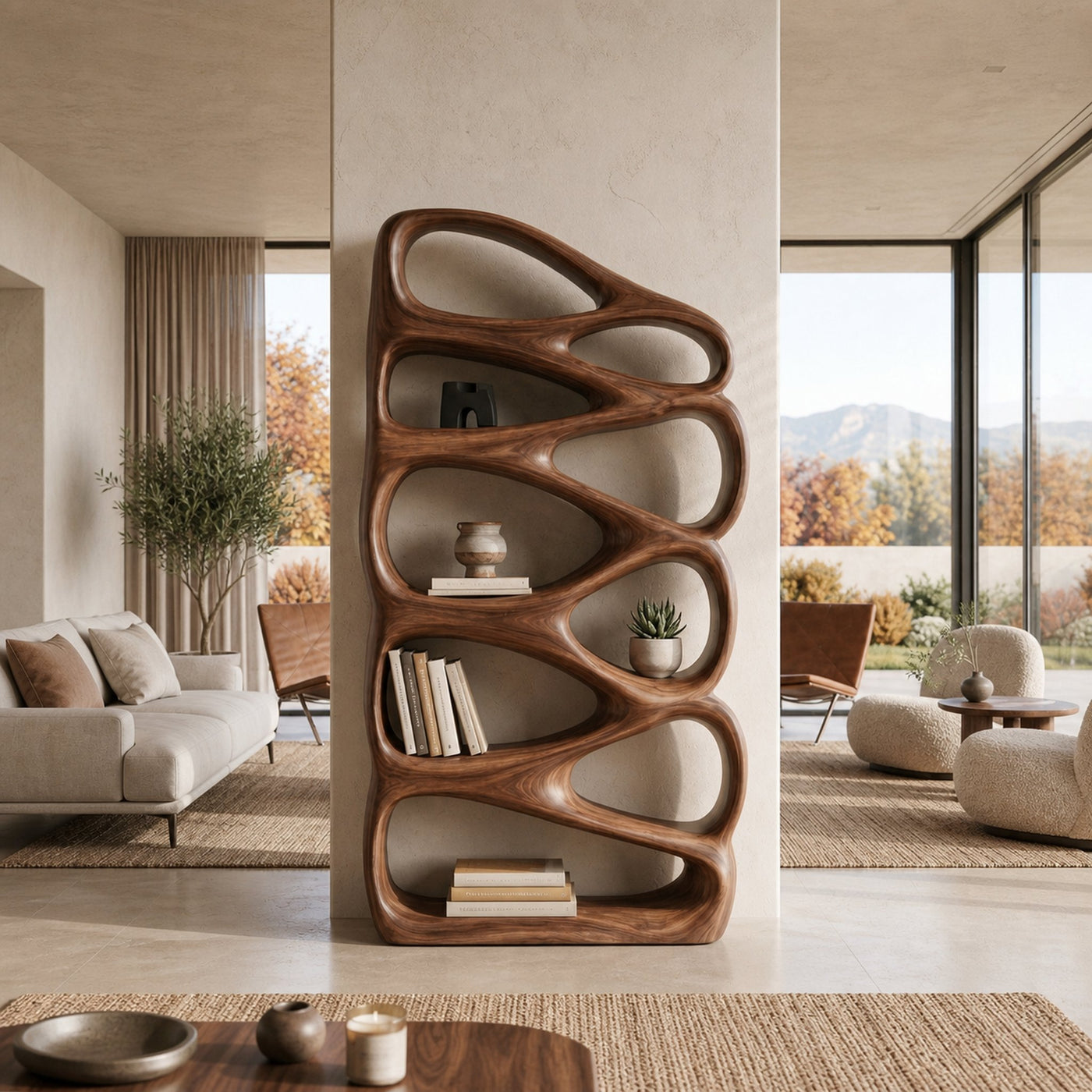Modern Wooden Bookshelf Inspired By Organic Architecture For Living Room - product view 7