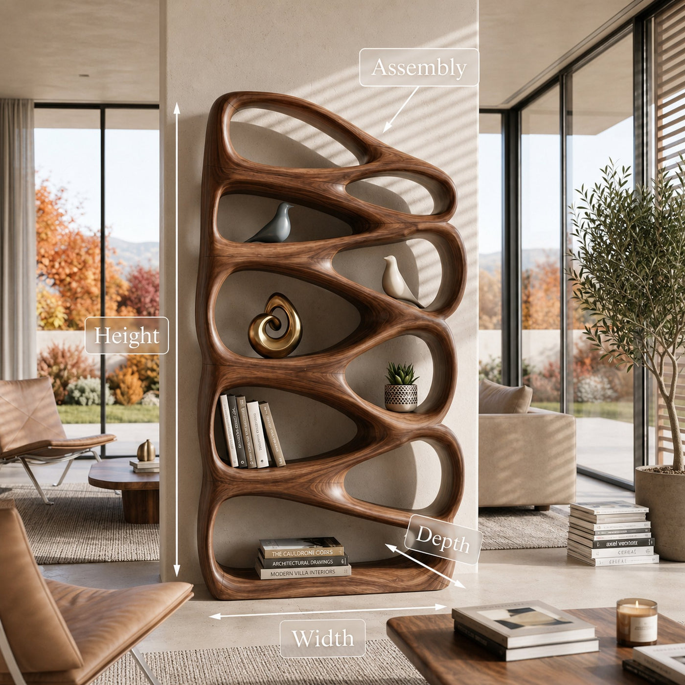 Modern Wooden Bookshelf Inspired By Organic Architecture For Living Room - product view 8
