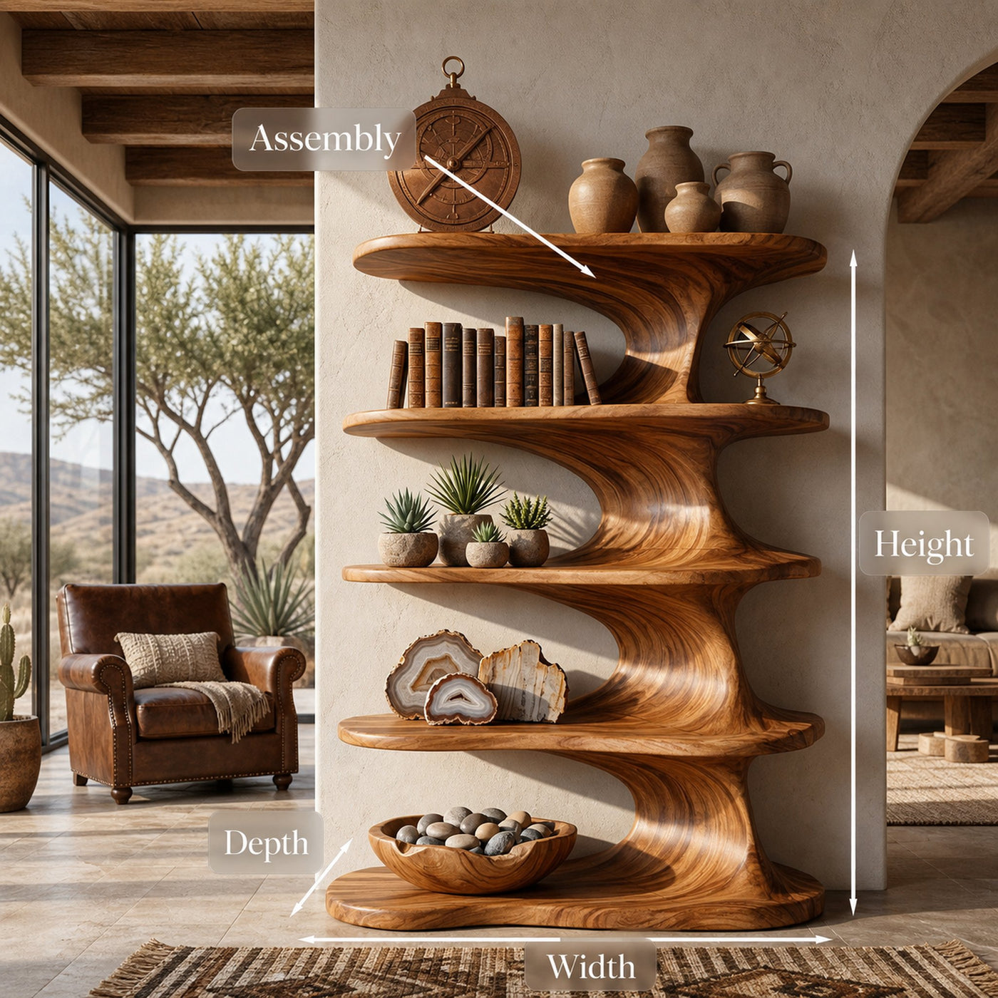 Modern Wooden Bookshelf With Flowing Organic Lines For Living Room - product view 8