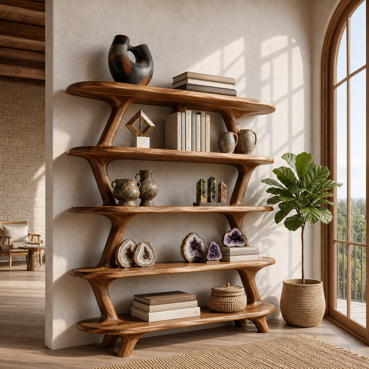 Modern Wooden Bookshelf With Storage Function For Living Room